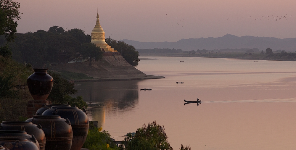 A Buddhist temple in Myanmar on the Irrawaddy River