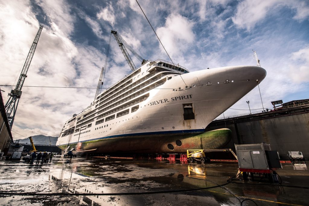 The Silver Spirit on dry dock, Fincantieri Shipyard