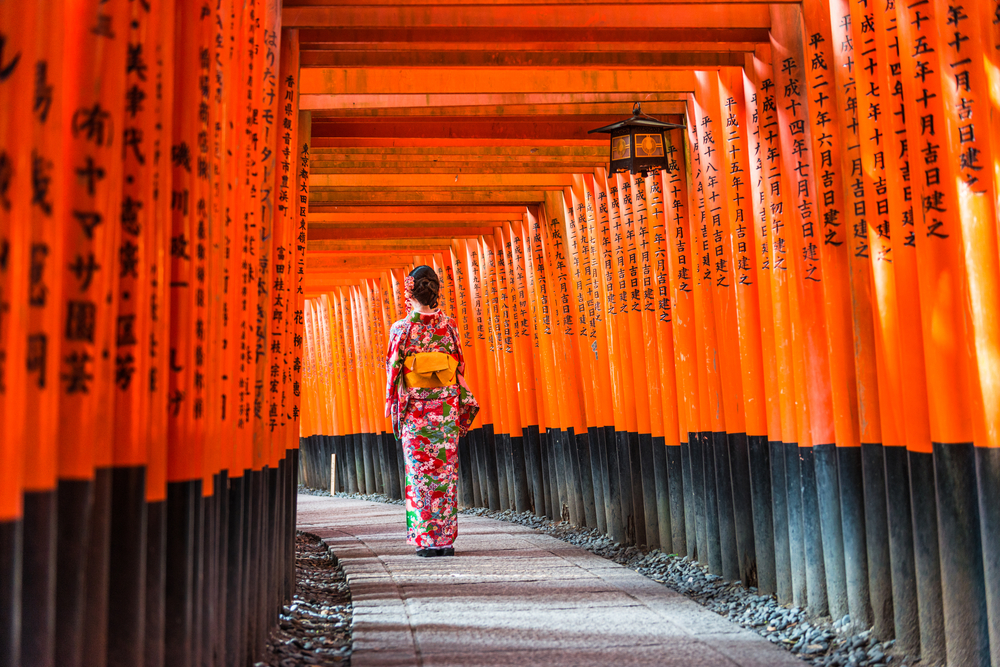 Red Torii gates in Fushimi Inari Shrine, Kyoto, Japan