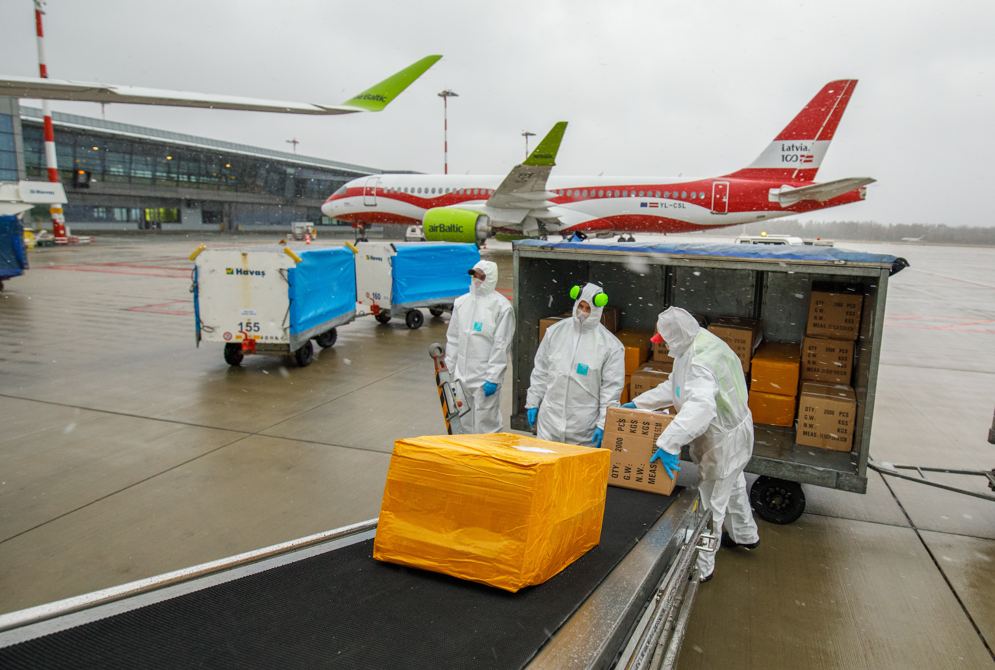 AirBaltic carries face masks and respirators to Latvia