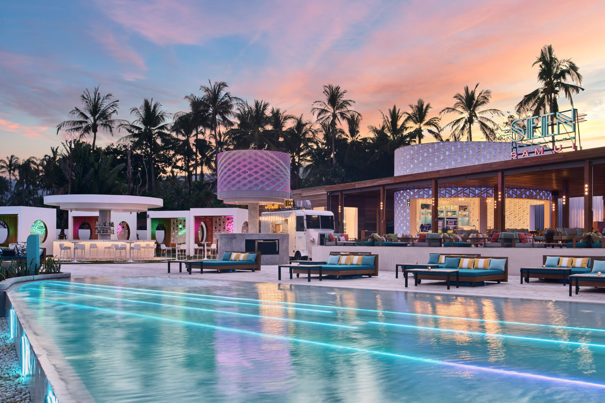 SEEN Beach Club Samui Exterior View Sunset scaled