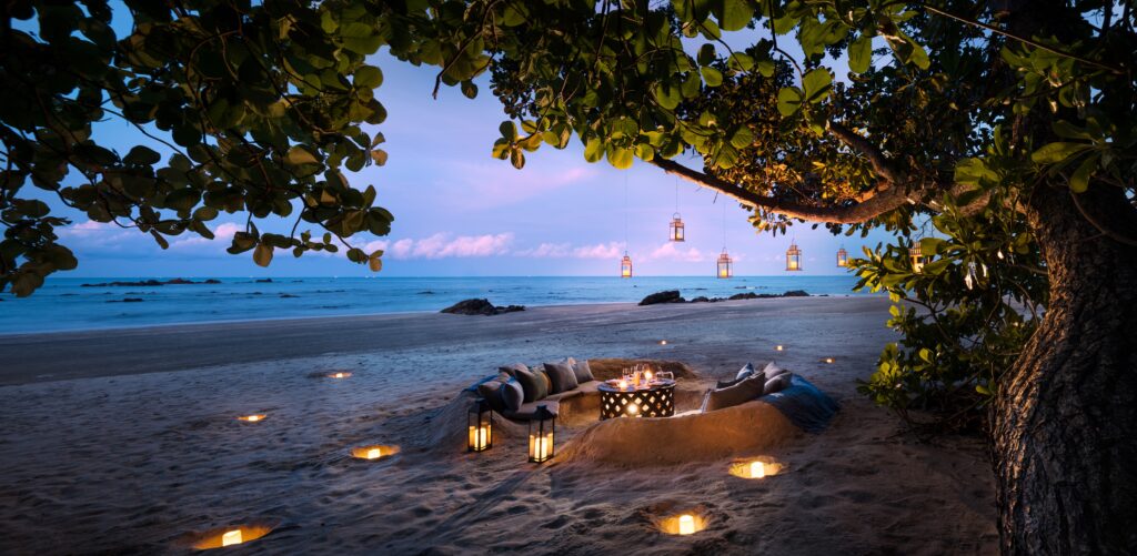 Anantara Desaru Coast Resort and Villa Restaurant Dining by Design Beach Sunset