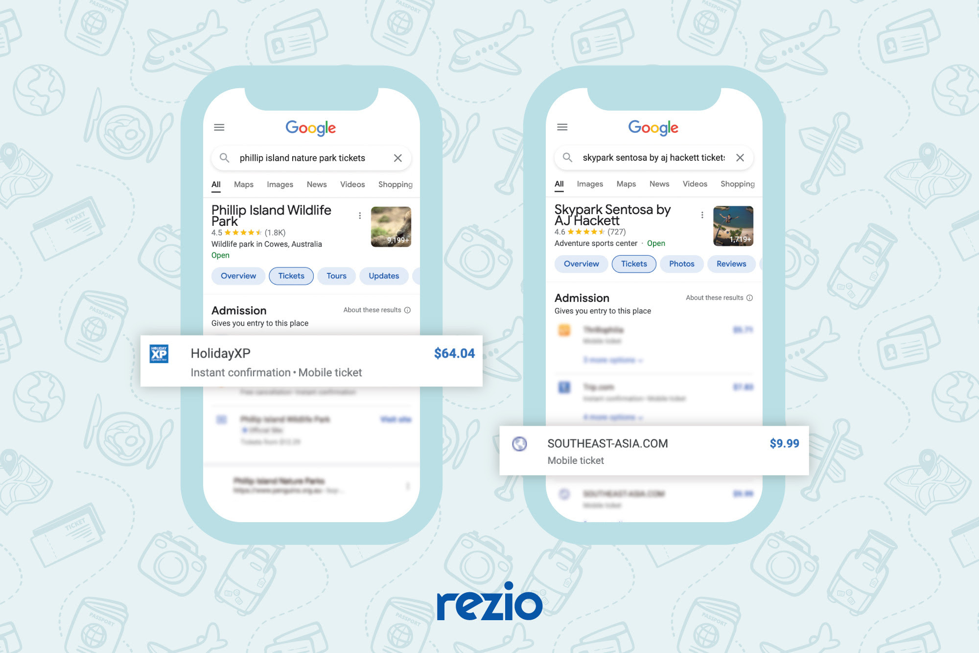 Rezio integrates with Google for tickets, tours and activities booking links