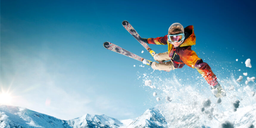 Skiing.,Jumping,Skier.,Extreme,Winter,Sports.